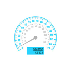 Speedometer car gauge with speed scale, odometer dashboard, vector mph and km dial counter. Vehicle auto speed panel and control dashboard, car races speedometer glue LED isolated icon