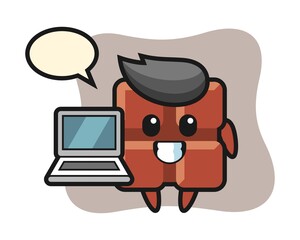 Mascot illustration of chocolate bar with a laptop