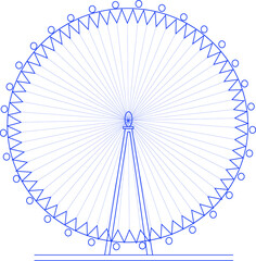 ferris wheel, attraction. vector black and white sketch. UK, London eye. amusement park