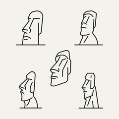 set of moai national park minimalist line art logo template vector illustration design. simple chilean landmark logo concept - obrazy, fototapety, plakaty