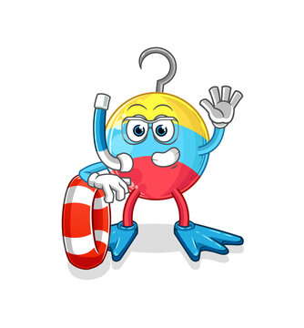 fishing bait swimmer with buoy mascot. cartoon vector