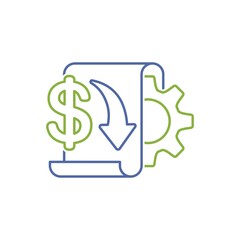 Electronic software technology to reduce costs. Lower cost price and efficient use of resources. Vector linear icon illustration isolated on white background.