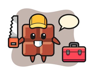 Illustration of chocolate bar character as a woodworker