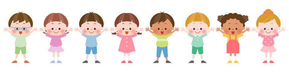 万歳をする色々な国の子供達