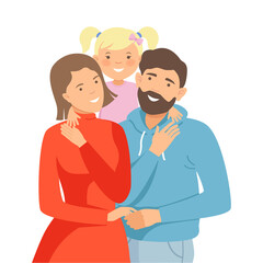 Fototapeta na wymiar Happy Family with Mother, Father and Little Daughter Vector Illustration
