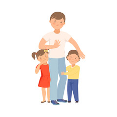 Obraz premium Elder Brave Boy Protecting His Little Siblings from Hooligan Vector Illustration