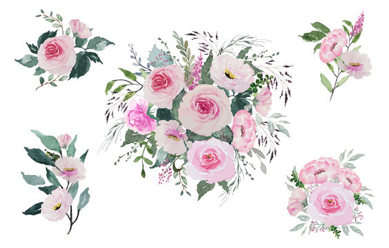 Watercolor red roses bouquet set artwork illustration © pairhandmade