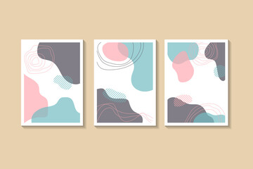 Set of vertical layout use A4 size cover design  template with abstract background. Liquid waves element with stripped pattern. Contrast colors. Vector illustration for presentations, flyers, posters.