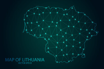 Map of Lithuania - With glowing point and lines scales on The Dark Gradient Background, 3D mesh polygonal network connections. Vector illustration eps10.