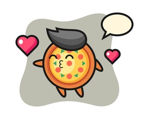 Pizza character cartoon with kissing gesture