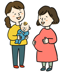 赤ちゃんを抱く女性と妊婦さん
