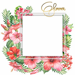 frame with watercolor hibiscus
