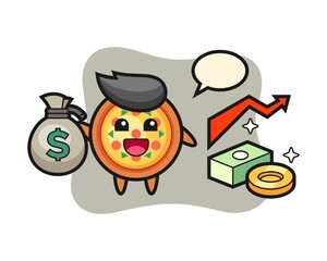 Pizza illustration cartoon holding money sack