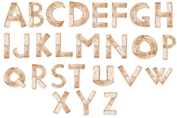 Watercolor alphabet. Wooden texture. Nature text elements for decoration, cards, invitation.