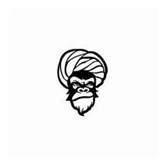 ape head on guru hat logo template vector