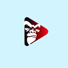 Gorilla head in play button app logo Vector illustration