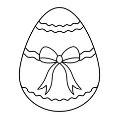 Easter Egg. Sketch. The souvenir is decorated with a bow and wavy ornament. Vector illustration. Coloring book for children. Outline on white isolated background. Doodle style. Festive print.