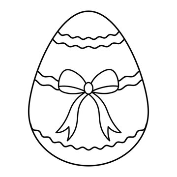 Easter Egg. Sketch. The souvenir is decorated with a bow and wavy ornament. Vector illustration. Coloring book for children. Outline on white isolated background. Doodle style. Festive print.