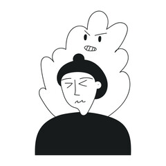 Woman have panic attack. Mental health concept. Outline vector illustration on white background.