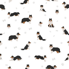 Rough collie clipart. Different poses, coat colors seamless pattern