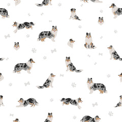 Rough collie clipart. Different poses, coat colors seamless pattern