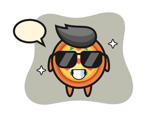 Cartoon mascot of pizza with cool gesture