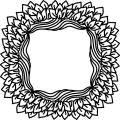 Eco style print. Leaves and branches black outline frame. Natural sketch ornament. Vector illustration.