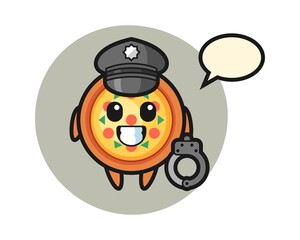 Cartoon mascot of pizza as a police