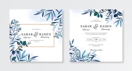 Fototapeta na wymiar Minimalist wedding invitation with watercolor floral