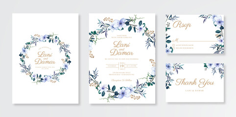 Wedding invitation card set template with watercolor floral