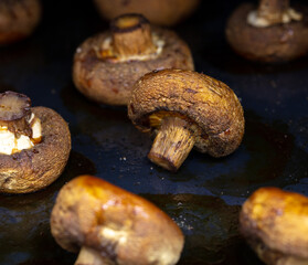Baked mushrooms champignons in the oven.