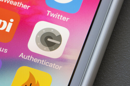 Portland, OR, USA - Mar 11, 2021: Google Authenticator app icon is seen on an iPhone. The software-based authenticator implements 2-step verification services for authenticating users of applications.