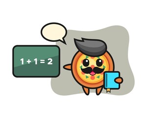 Illustration of pizza character as a teacher