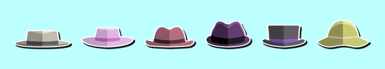 set of panama hat cartoon icon design template with various models. vector illustration isolated on blue background