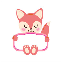 little fox with nameplate on the white background
