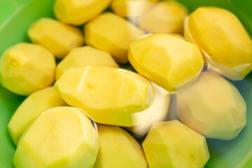 Peeled washed potatoes in a ish.