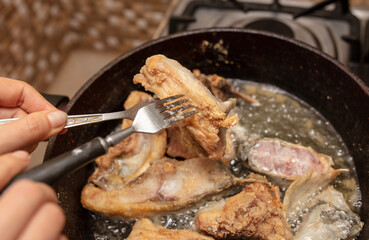 The fish is fried in oil