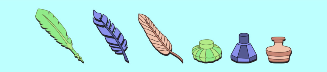 set of ink pot cartoon icon design template with various models. vector illustration isolated on blue background