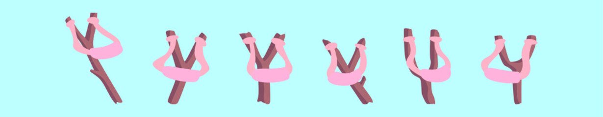 set of sling shot cartoon icon design template with various models. vector illustration isolated on blue background