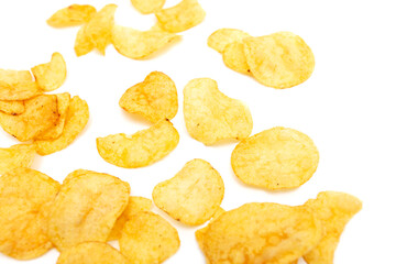 Potato chips isolated on a white background.