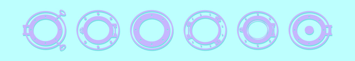 set of porthole cartoon icon design template with various models. vector illustration isolated on blue background