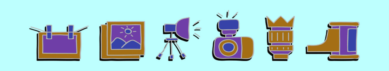 set of camera elements cartoon icon design template with various models. vector illustration isolated on blue background