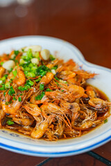 Fried shrimp with soy sauce, traditional Anhui cuisine in China.