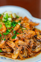 Fried shrimp with soy sauce, traditional Anhui cuisine in China.