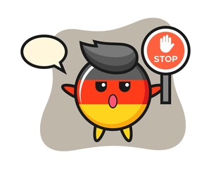 Germany flag badge character illustration holding a stop sign