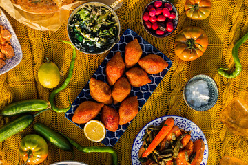 Festive image of Mediterranean Food. Staffed meatballs with bulg