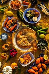 Colorful and festive image of Mediterranean food gathering with
