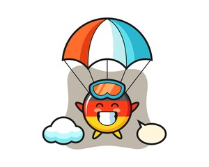 Germany flag badge mascot cartoon is skydiving with happy gesture