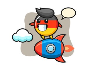 Germany flag badge mascot character riding a rocket