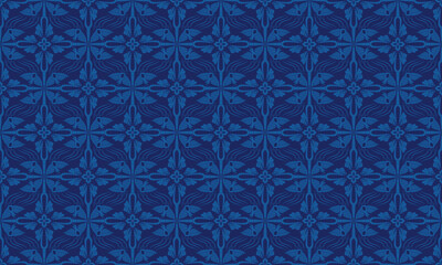 和柄　鳥襷模様　シームレスパターン　青色